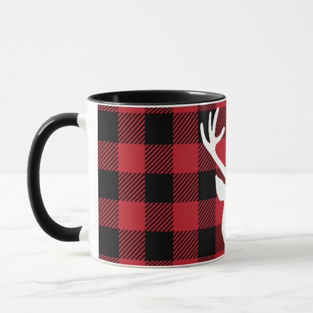 Red Buffalo Plaid Deer Head Mug (Left)