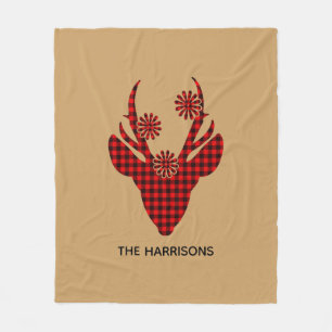 Red Buffalo Plaid Deer Head Personalised Fleece Blanket