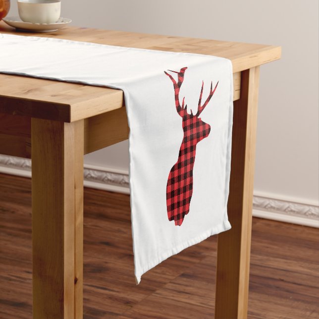 Red Buffalo Plaid Deer Head Short Table Runner (In Situ)