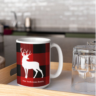 Red Buffalo Plaid & Deer   Personal Name Gift Coffee Mug