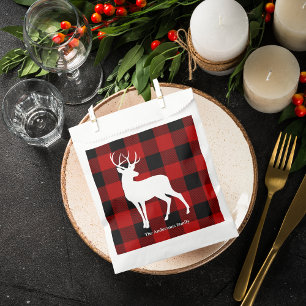 Red Buffalo Plaid & Deer   Personal Name Gift Favour Bags