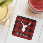 Red Buffalo Plaid & Deer | Personal Name Gift Glass Coaster<br><div class="desc">Embrace the rustic charm of the great outdoors with our Red Buffalo Plaid & Deer Personalised Name Gift! Whether you're shopping for yourself or looking for a thoughtful gift,  this design brings a touch of wilderness to any occasion.</div>