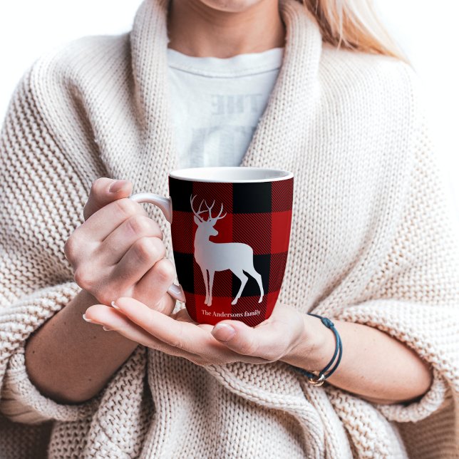 Red Buffalo Plaid & Deer | Personal Name Gift Latte Mug (Creator Uploaded)