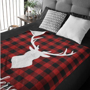 Red Buffalo Plaid & Deer   Personal Name Gift Sherpa Blanket