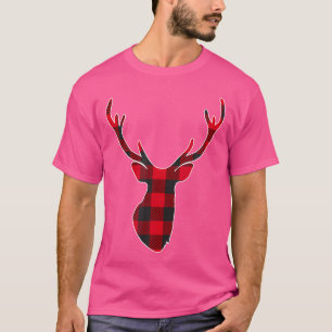 Red Buffalo Plaid Deer Reindeer Head Christmas Hun T-Shirt