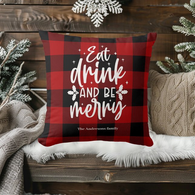 Red Buffalo Plaid “Eat, Drink & Be Merry” Cushion (Creator Uploaded)