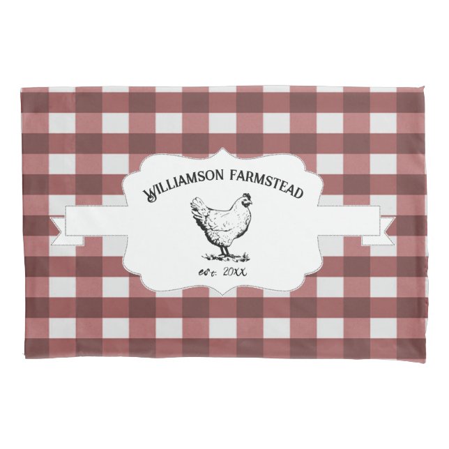 Red Buffalo Plaid Farm Chicken Pillow Case (Front)