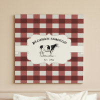 Red Buffalo Plaid Farm Cow Canvas Print