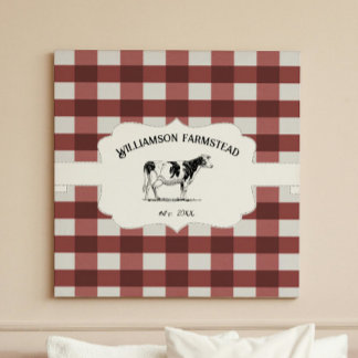 Red Buffalo Plaid Farm Cow Canvas Print