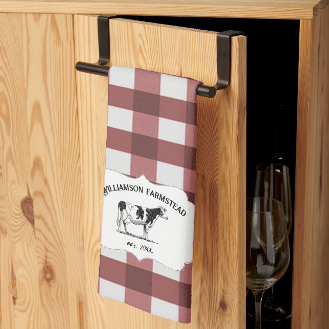 Red Buffalo Plaid Farm Cow Kitchen Towel (Thirds Fold)