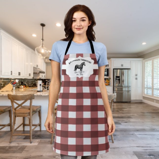 Red Buffalo Plaid Farm Horse Apron (Red Buffalo Plaid Farm Horse Personalized Apron)