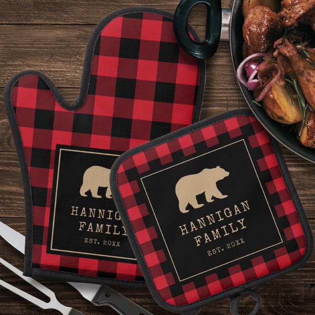 Red Buffalo Plaid Farmhouse Chefs Cooking Gifts Oven Mitt & Pot Holder Set (Creator Uploaded)