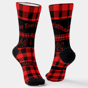 Red Buffalo Plaid first Christmas Mr & Mrs Couple Socks