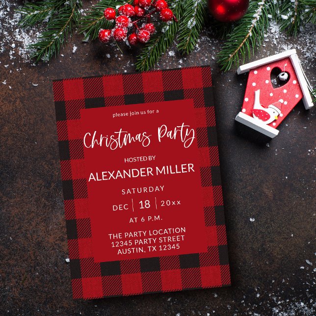 Red Buffalo Plaid Flannel Christmas Party Invitation (Creator Uploaded)