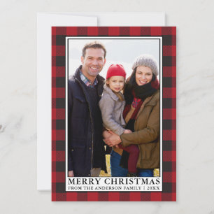 Red Buffalo Plaid Framed Family Photo Christmas Holiday Card