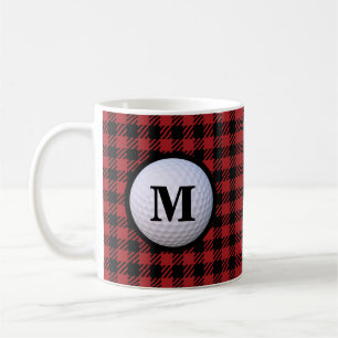 Red Buffalo Plaid Golf Ball Monogram Coffee Mug