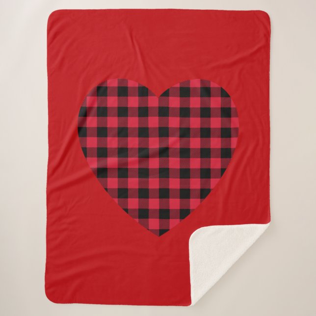 Red Buffalo Plaid Heart Sherpa Blanket (Front)