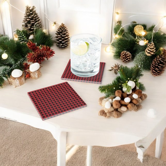 Red Buffalo Plaid Holiday Glass Coaster (Creator Uploaded)