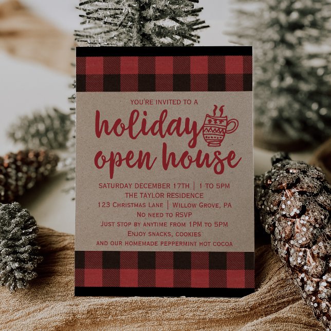 Red Buffalo Plaid Holiday Open House Invitation (Creator Uploaded)