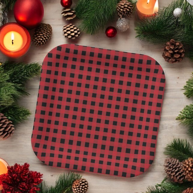 Red Buffalo Plaid Holiday Paper Plate (Creator Uploaded)