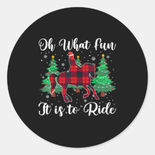 Red Buffalo Plaid Horse Oh What Fun It Is To Ride  Classic Round Sticker
