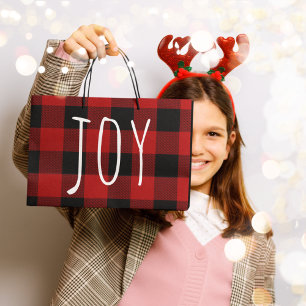 Red Buffalo Plaid & Joy   Happy Holiday Large Gift Bag