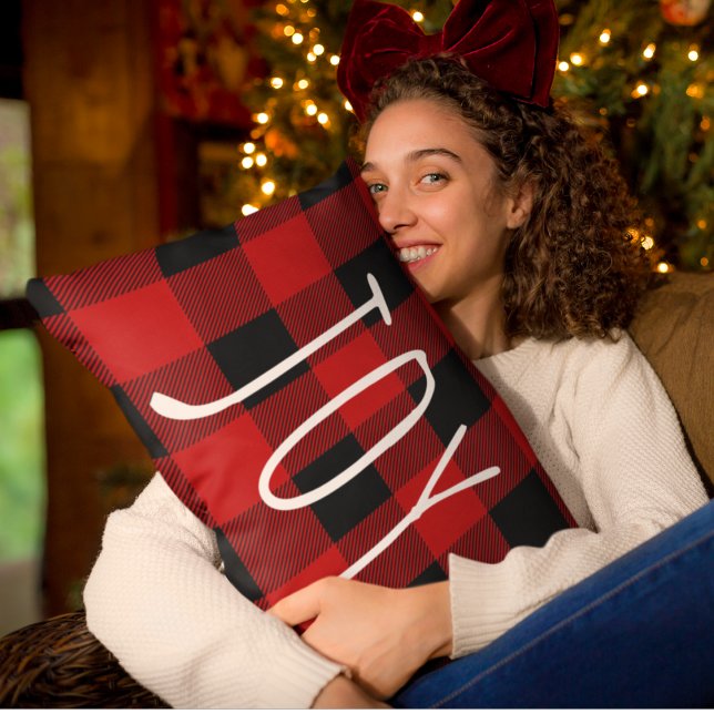 Red Buffalo Plaid & Joy | Happy Holiday Lumbar Cushion (Creator Uploaded)