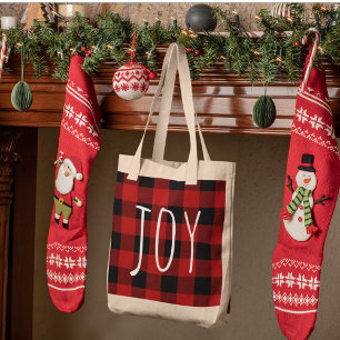 Red Buffalo Plaid & Joy Happy Holiday Tote Bag