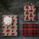 red buffalo plaid   kraft woodland christmas gift wrapping paper sheet<br><div class="desc">set of three sheets of red and black buffalo plaid and simulated brown kraft paper holiday gift wrapping paper</div>