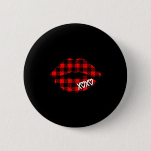 Red Buffalo Plaid Lips T Shirt Valentine Day Xoxo 6 Cm Round Badge