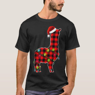 Red Buffalo Plaid Llama Christmas Tree Lights Paja T-Shirt