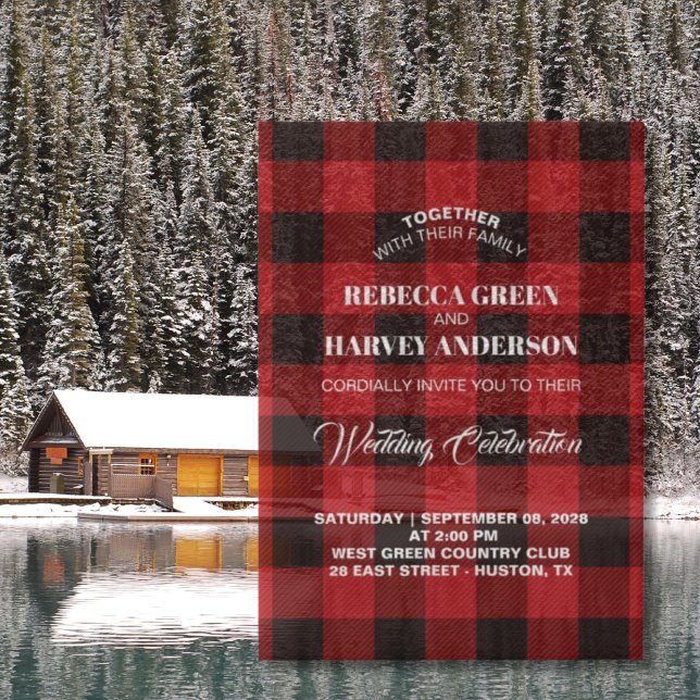Red Buffalo plaid lumberjack  winter cabin wedding Vellum Invitations (Red Buffalo plaid lumberjack winter cabin wedding Vellum Invitations)