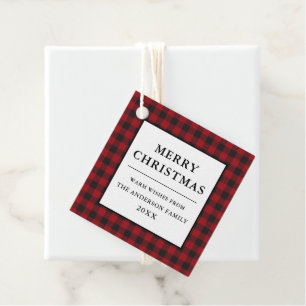 Red Buffalo Plaid Merry Christmas Favour Tags