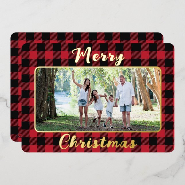 Red Buffalo Plaid Merry Christmas One Photo (Front/Back)