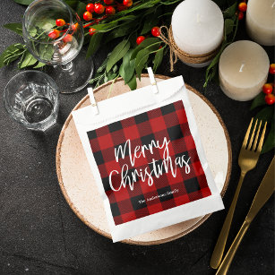 Red Buffalo Plaid & Merry Christmas  Personal Name Favour Bags