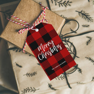 Red Buffalo Plaid & Merry Christmas  Personal Name Gift Tags