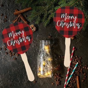 Red Buffalo Plaid & Merry Christmas  Personal Name Hand Fan