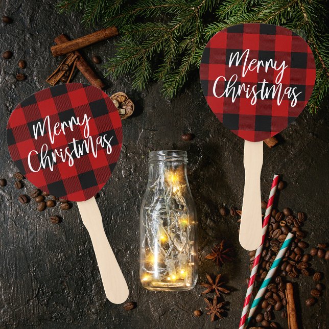 Red Buffalo Plaid & Merry Christmas |Personal Name Hand Fan (Creator Uploaded)