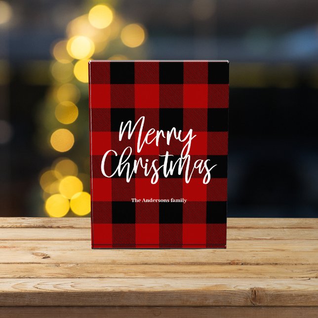 Red Buffalo Plaid & Merry Christmas |Personal Name Photo Block (Creator Uploaded)