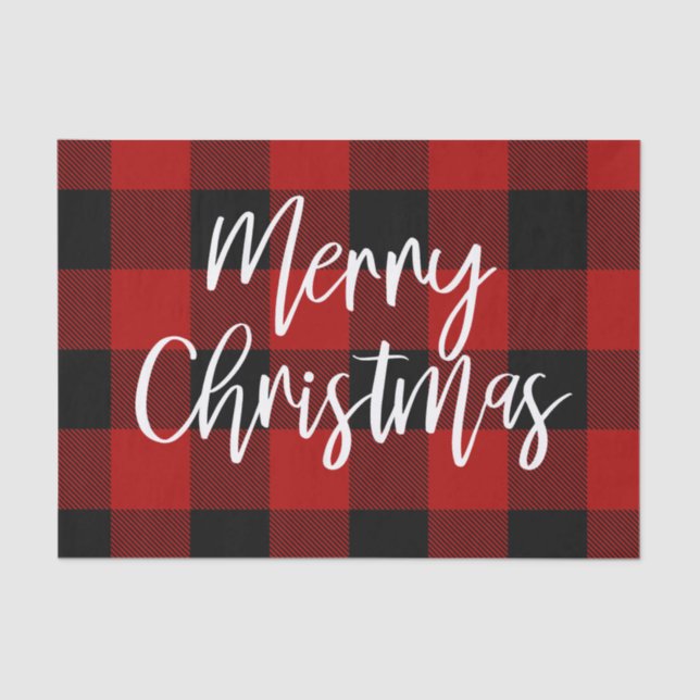 Red Buffalo Plaid & Merry Christmas |Personal Name Tissue Paper (Front)