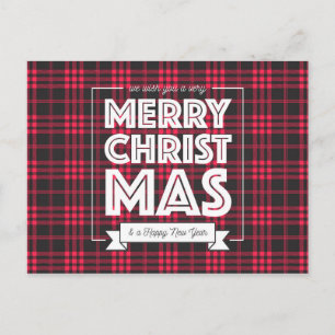 Red Buffalo Plaid Merry Christmas Postcard