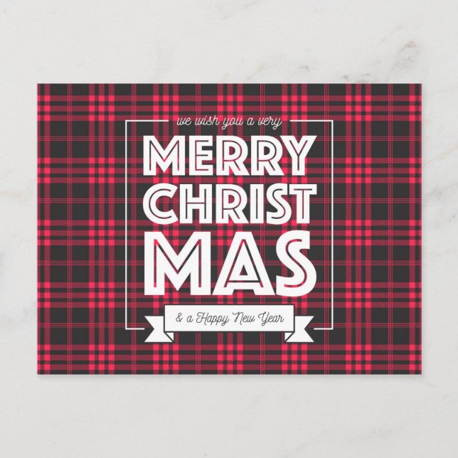 Red Buffalo Plaid Merry Christmas Postcard (Front)