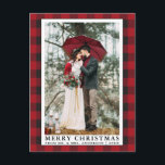 Red Buffalo Plaid Merry Christmas Wedding Photo Postcard<br><div class="desc">Red Buffalo Plaid Wedding Photo Merry Christmas Holiday Postcard</div>