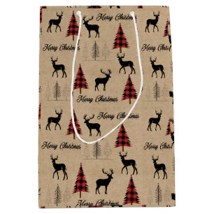 Red Buffalo Plaid & Merry Christmas Woodlands Medium Gift Bag