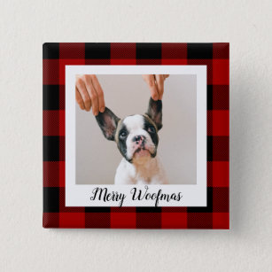 Red Buffalo Plaid & Merry Woofmas With Dog Photo 15 Cm Square Badge