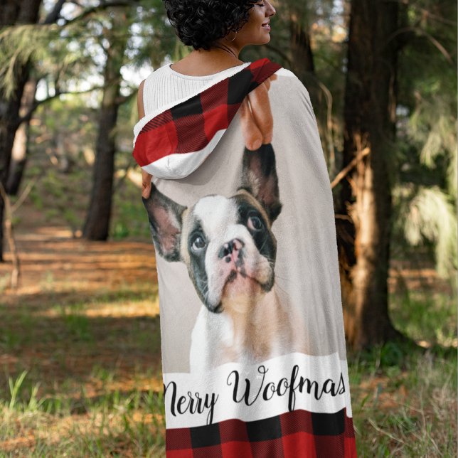 Red Buffalo Plaid & Merry Woofmas With Dog Photo Fleece Blanket (Creator Uploaded)