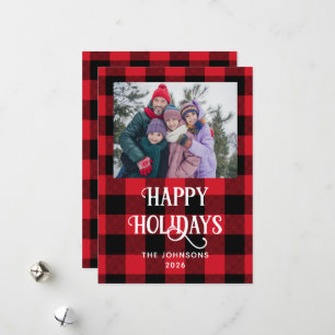 Red Buffalo Plaid Modern Decorative Happy Holiday Card