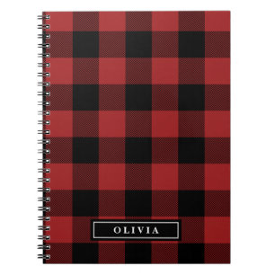 Red Buffalo Plaid Monogrammed Spiral Notebook