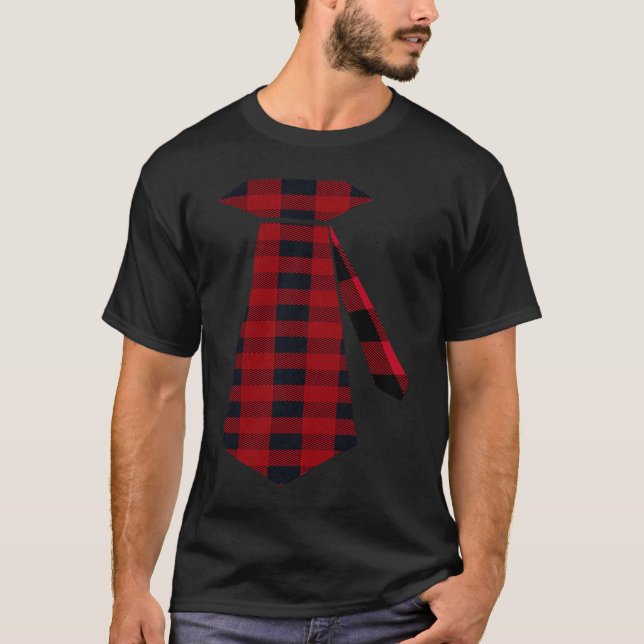 Red Buffalo Plaid Neck Tie for Christmas Kids Boys T-Shirt (Front)