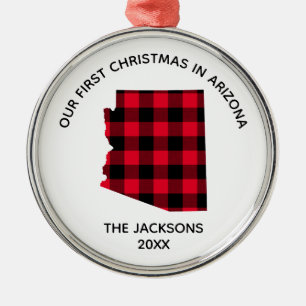 Red Buffalo Plaid Our 1st Christmas in Arizona Metal Tree Decoration
